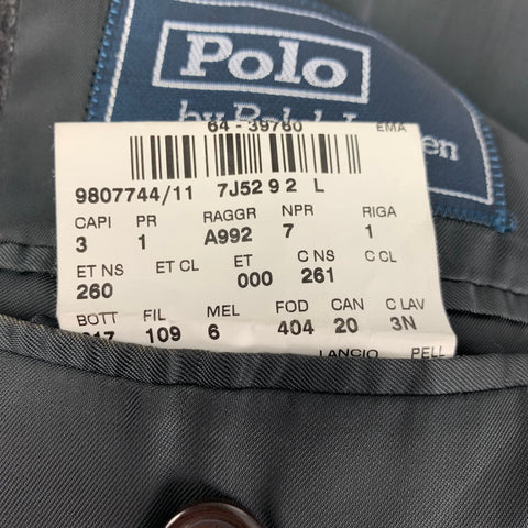 POLO by RALPH LAUREN 42 Long Charcoal Pinstripe Wool / Cashmere Notch Lapel  Suit