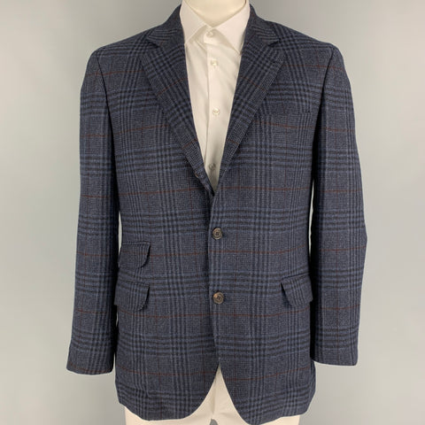 BRUNELLO CUCINELLI Size 42 Navy Gray Red Plaid Cashmere Sport Coat