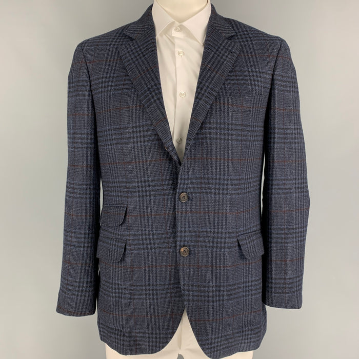 BRUNELLO CUCINELLI Size 42 Navy Gray Red Plaid Cashmere Sport Coat