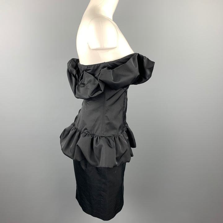 GIAMBATTISTA VALLI Size 8 Black Cotton / Silk Ruffled Strapless Dress