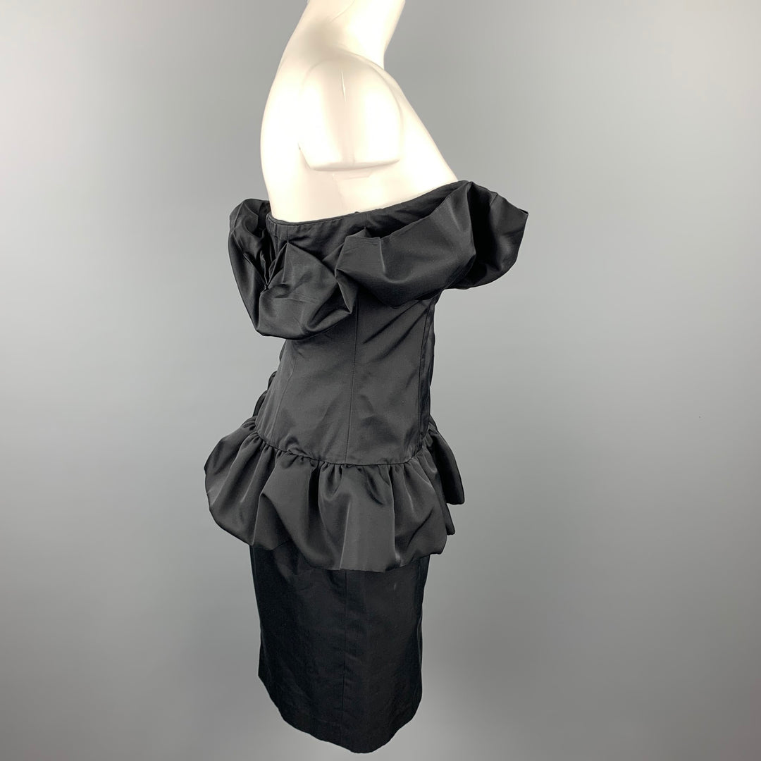 GIAMBATTISTA VALLI Size 8 Black Cotton / Silk Ruffled Strapless Cocktail Dress