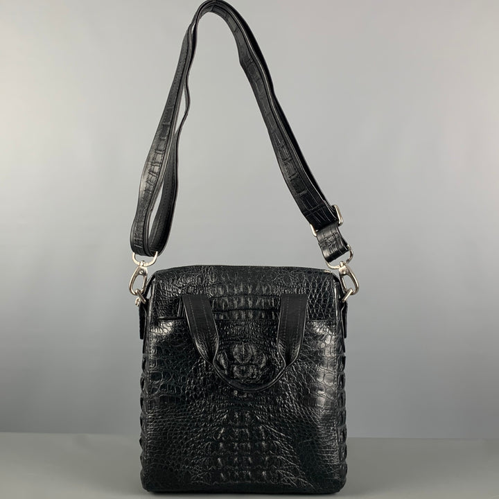 BRUCEGAO Black Crocodile Leather Cross Body Bags