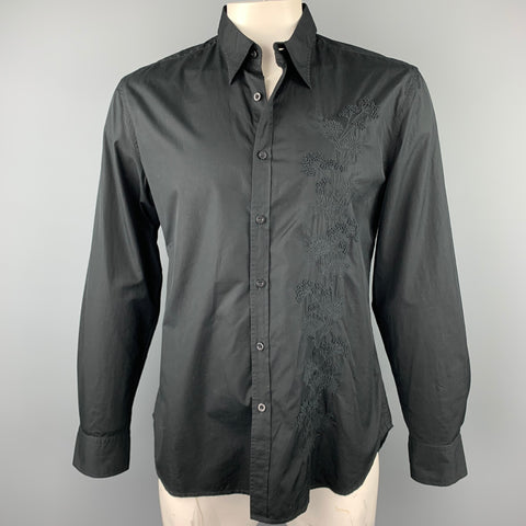 PS by PAUL SMITH Size XL Black Embroidery Cotton Button Up Long Sleeve Shirt