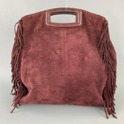 MAJE Burgundy Suede Leather Fringe Handbag