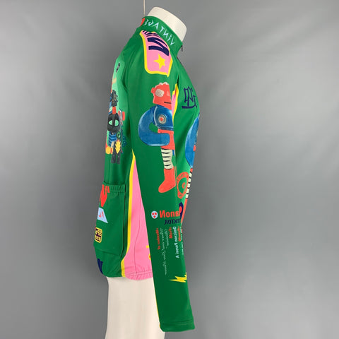 WALTER VAN BEIRENDONCK SS20 Size XL Green Pink Graphic Nylon Jersey Bike Top