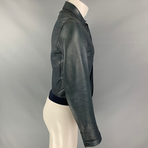 BURBERRY PRORSUM Size S Blue Navy Bonded Leather Blouson Jacket