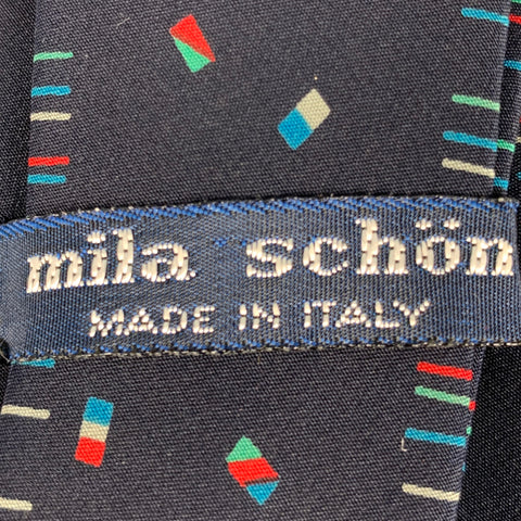 MILA SCHON Black Multi-Color Flags Silk Tie