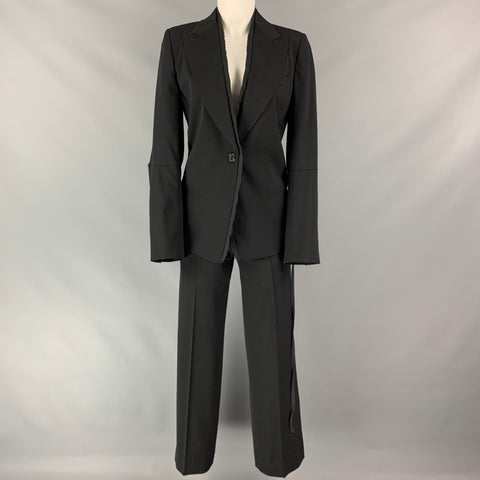 ANN DEMEULEMEESTER Size 4 Black Wool Peak Lapel Pants Suit