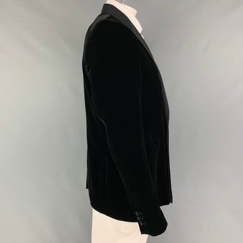 EMPORIO ARMANI Size 44 Black Velvet Peak Lapel Sport Coat