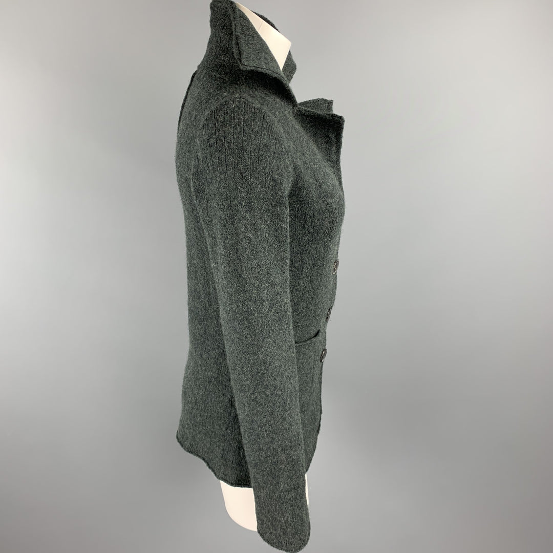 CASMARI Size 2 Dark Green Knitted Cashmere / Lycra Buttoned Cardigan