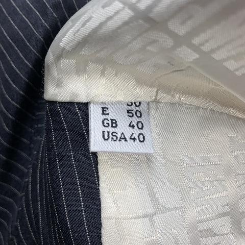 JEAN PAUL GAULTIER Size 40 Navy Pinstripe Linen / Mohair Double Breasted Suit