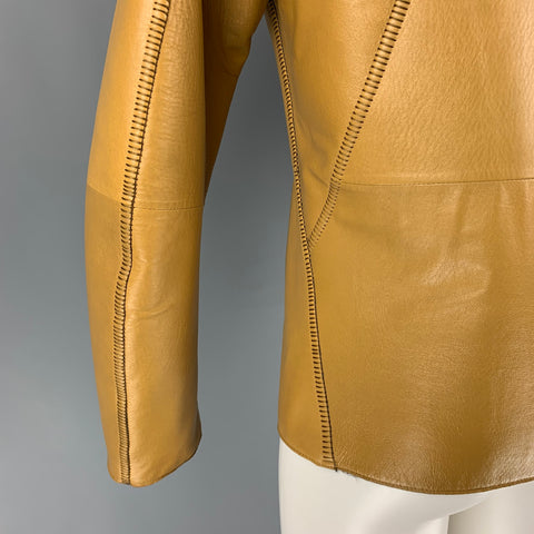EMPORIO ARMANI Size 38 Tan Contrast Stitch Leather Jacket