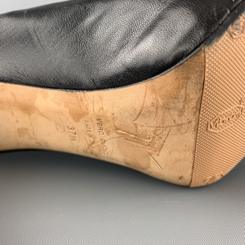 GIUSEPPE ZANOTTI Size 7.5 Black Leather Peep Toe Cutout Pumps