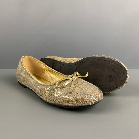BALENCIAGA Size 11 Gold Grey Fabric Mesh Ballet Flats