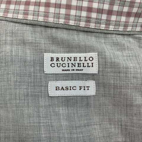 BRUNELLO CUCINELLI Size XXL White & Grey Plaid Cotton Long Sleeve Shirt
