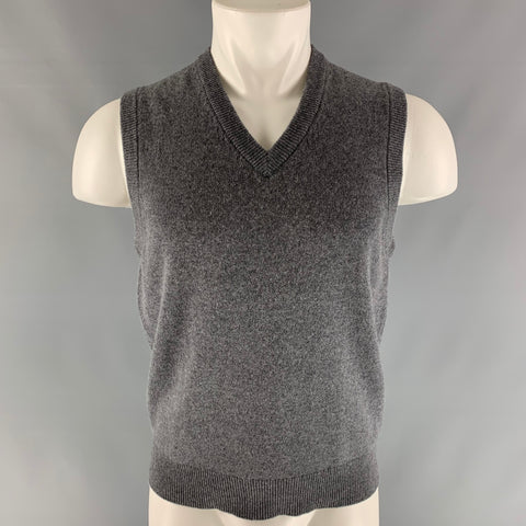 BROOKS BROTHERS Chaleco de punto de cachemira con cuello en V gris Talla S