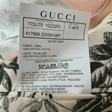 GUCCI Size 38 Cream Black Floral Cotton Single breasted Sport Coat