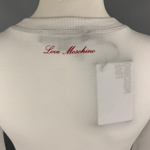LOVE MOSCHINO Size 2 White Cotton / Elastane Black Graphic Rhinestones T-Shirt