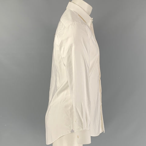 LANVIN Size S White Solid Cotton Tuxedo Long Sleeve Shirt