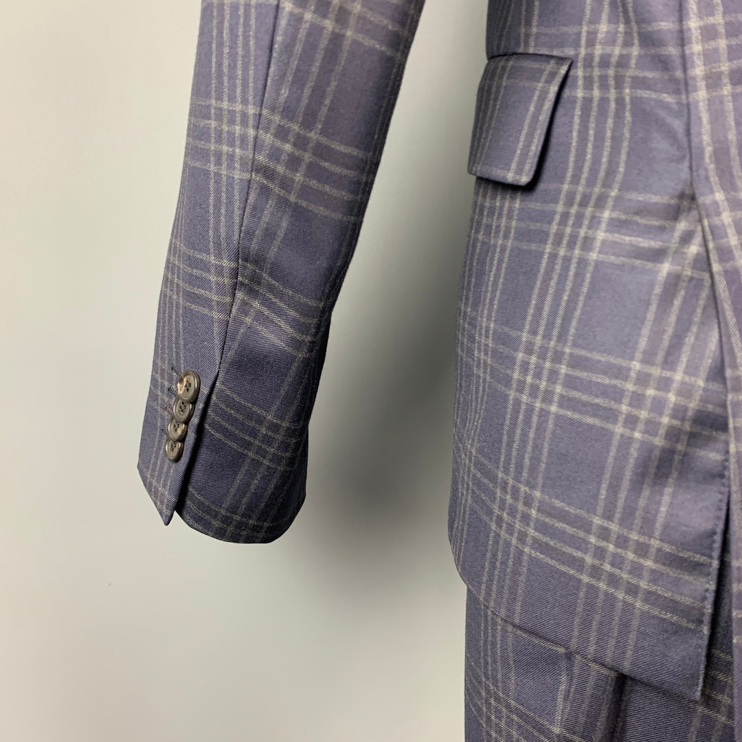 PAUL SMITH Slim Size 40 Regular Navy & Grey Plaid Wool Notch Lapel Suit