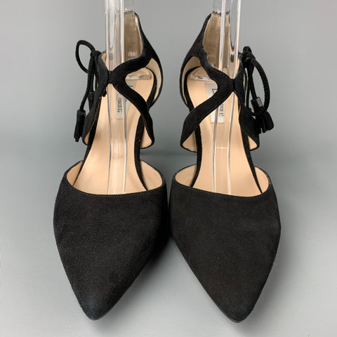 L.K.BENNETT Size 11 Black Suede Loren Strappy Pumps