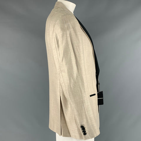 EMPORIO ARMANI Size 44 Cream Black Viscose Blend Peak Lapel Sport Coat