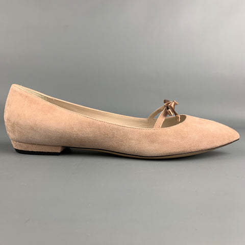 ARMANI COLLEZIONI Size 9 Nude Suede Silk Bow Flats