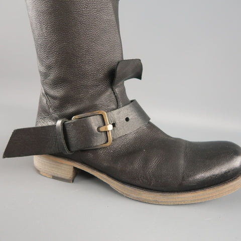 M.A.+ Size 7 Black Leather Thigh High Ankle Strip Biker Boots