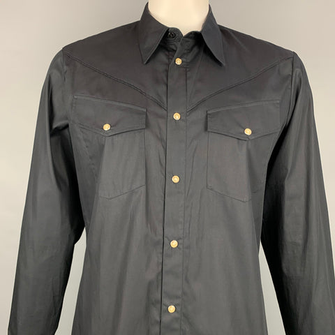 VIVIENNE WESTWOOD MAN Size XL Black Cotton Snaps Long Sleeve Shirt
