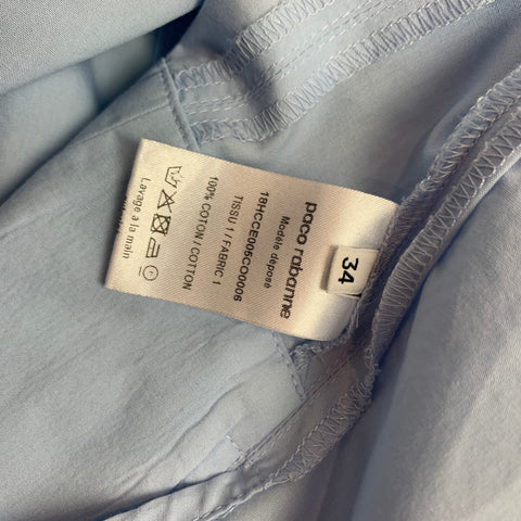 PACO RABANNE Size 2 Light Blue Poplin Cotton Beaded Collar Blouse