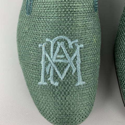 SHIPTON Size 8 Forest Green Woven Silk Embroidery Slippers Loafers