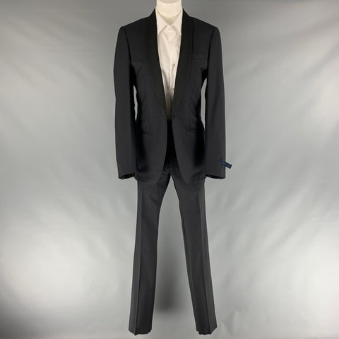 LANVIN Size 34 Navy Solid Wool Mohair Shawl Collar Tuxedo