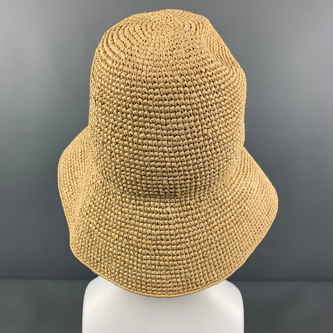 PRADA Size M Natural Woven Viscose Raffia Bucket Hat