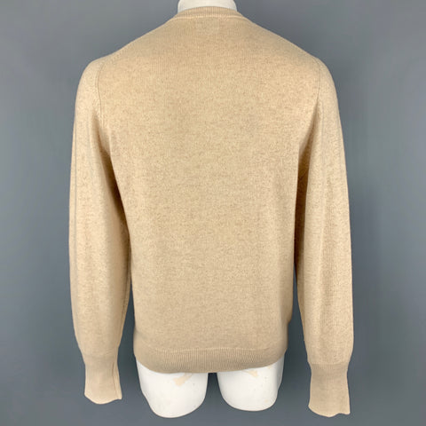 N. PEAL Size XL Khaki Knitted Cashmere V-Neck Pullover Sweater