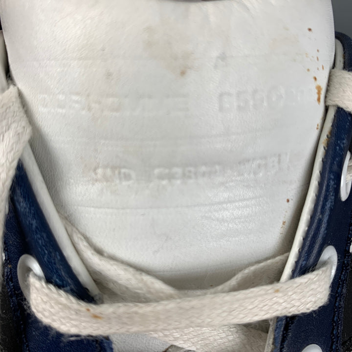 DIOR HOMME Talla 11 Zapatillas deportivas con cordones de cuero con materiales mixtos, color blanco y azul marino
