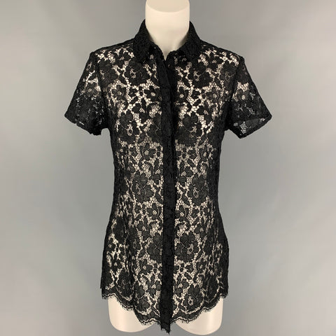 BURBERRY PRORSUM Talla 6 Top de vestido con tapeta oculta de guipur de poliéster negro