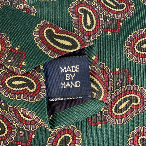 RALPH LAUREN Green Burgundy Paisley Silk Tie