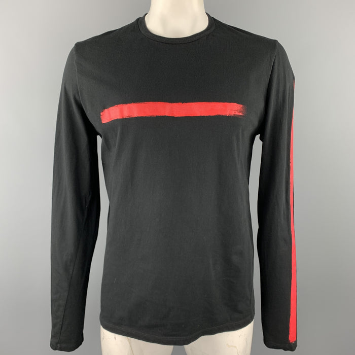NEIL BARRETT Size XL Black & Red Cotton Crew-Neck Long Sleeve T-shirt