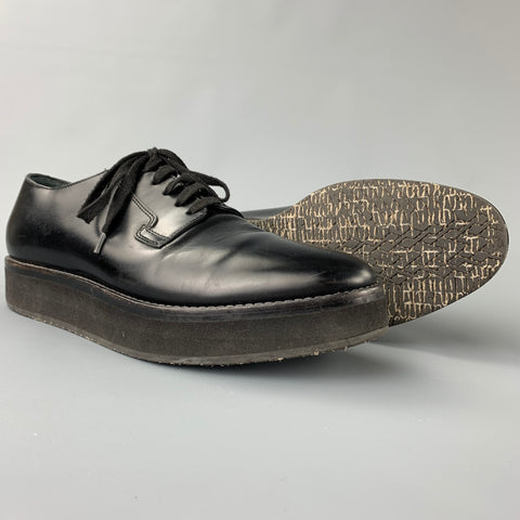 MARNI Size 11 Black Leather Cap Toe Lace Up Shoes