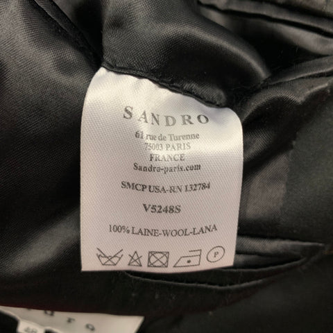 SANDRO Size 38 Black Wool Shawl Collar Sport Coat