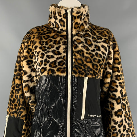 ZANDY LIANG Size XS Tan & Black Leoaprd Print Polyester Blend Dean Faux Fur Jacket