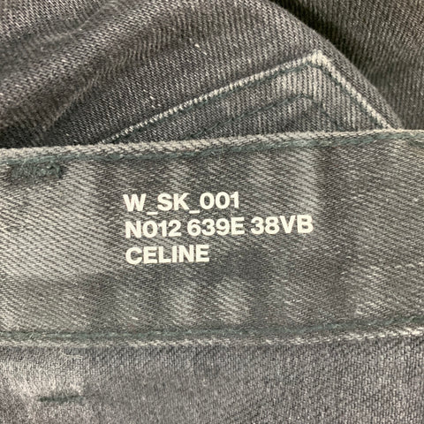 CELINE Size 26 Charcoal Cotton Distressed Narrow leg Jeans