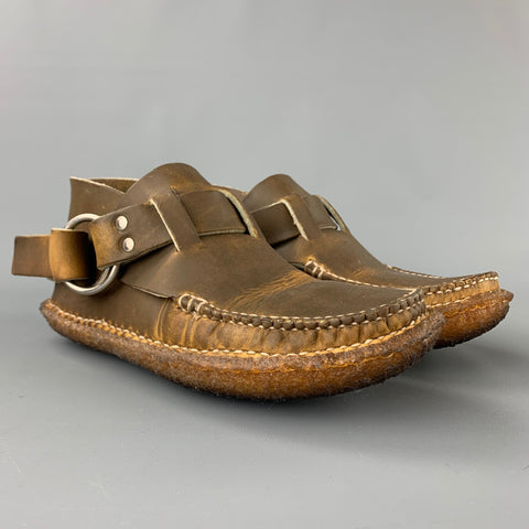 QUODDY Taille 8 Bottes à anneau en cuir antique marron avec semelle en crêpe