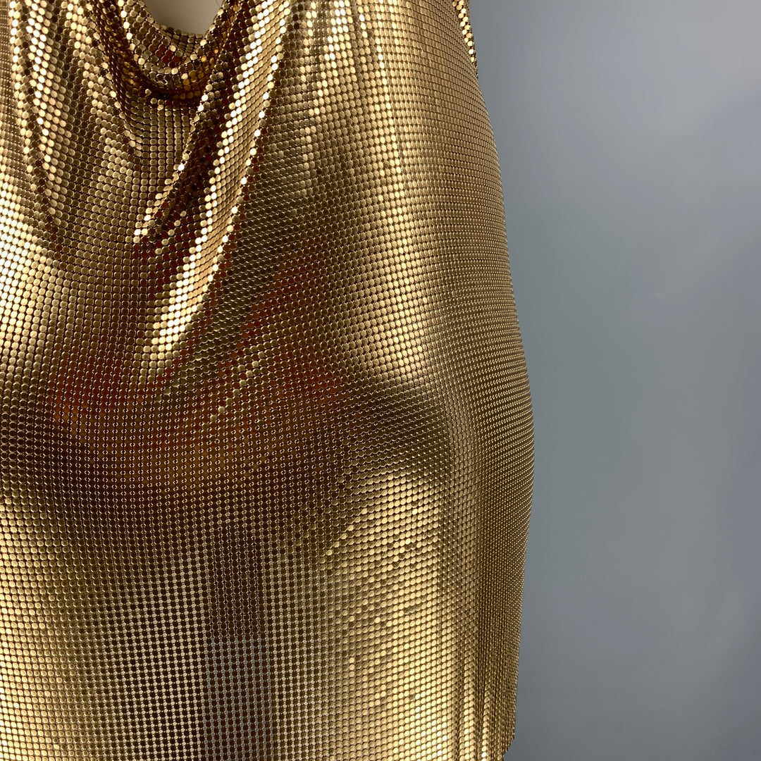 FANNIE SCHIAVONI Size S 18k Gold Mesh Spaghetti Straps Cocktail Dress
