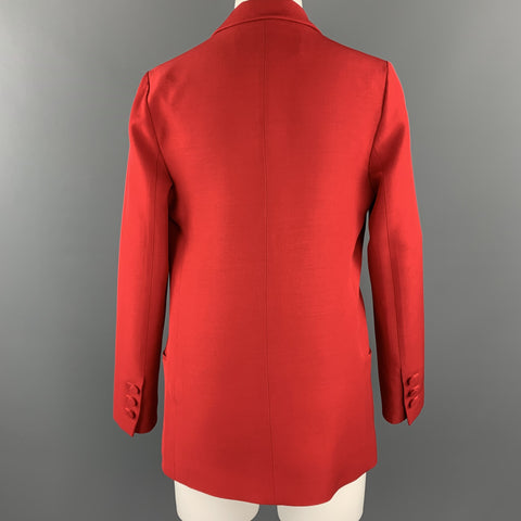 VALENTINO Size 2 Red Silk Wool Peak Lapel Blazer