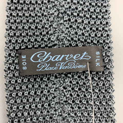 CHARVET Muted Teal Gray Silk Textured Knit Tie