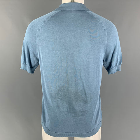 GUCCI Size M Steel Blue Knit Silk Polo Shirt
