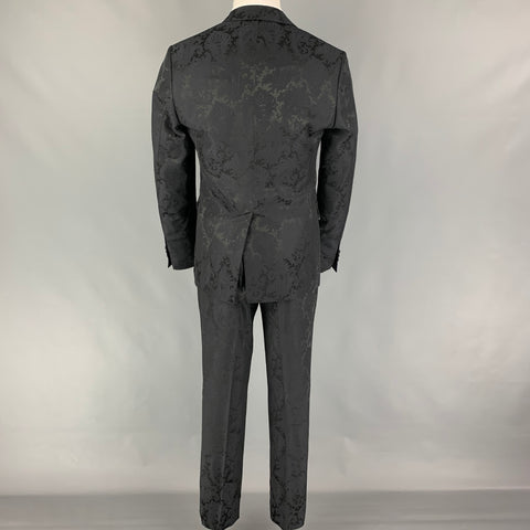 ETRO Size 38 Black Jacquard Wool Viscose Blend Peak Lapel Tuxedo Suit