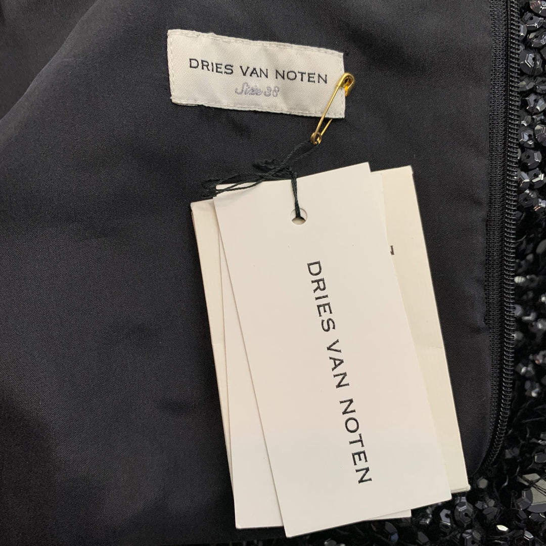 DRIES VAN NOTEN Size 6 Black Sequined Textured Viscose Dress Top