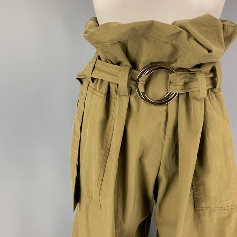 REJINA PYO Size 6 Green Olive Cotton Nylon Belted Casual Pants